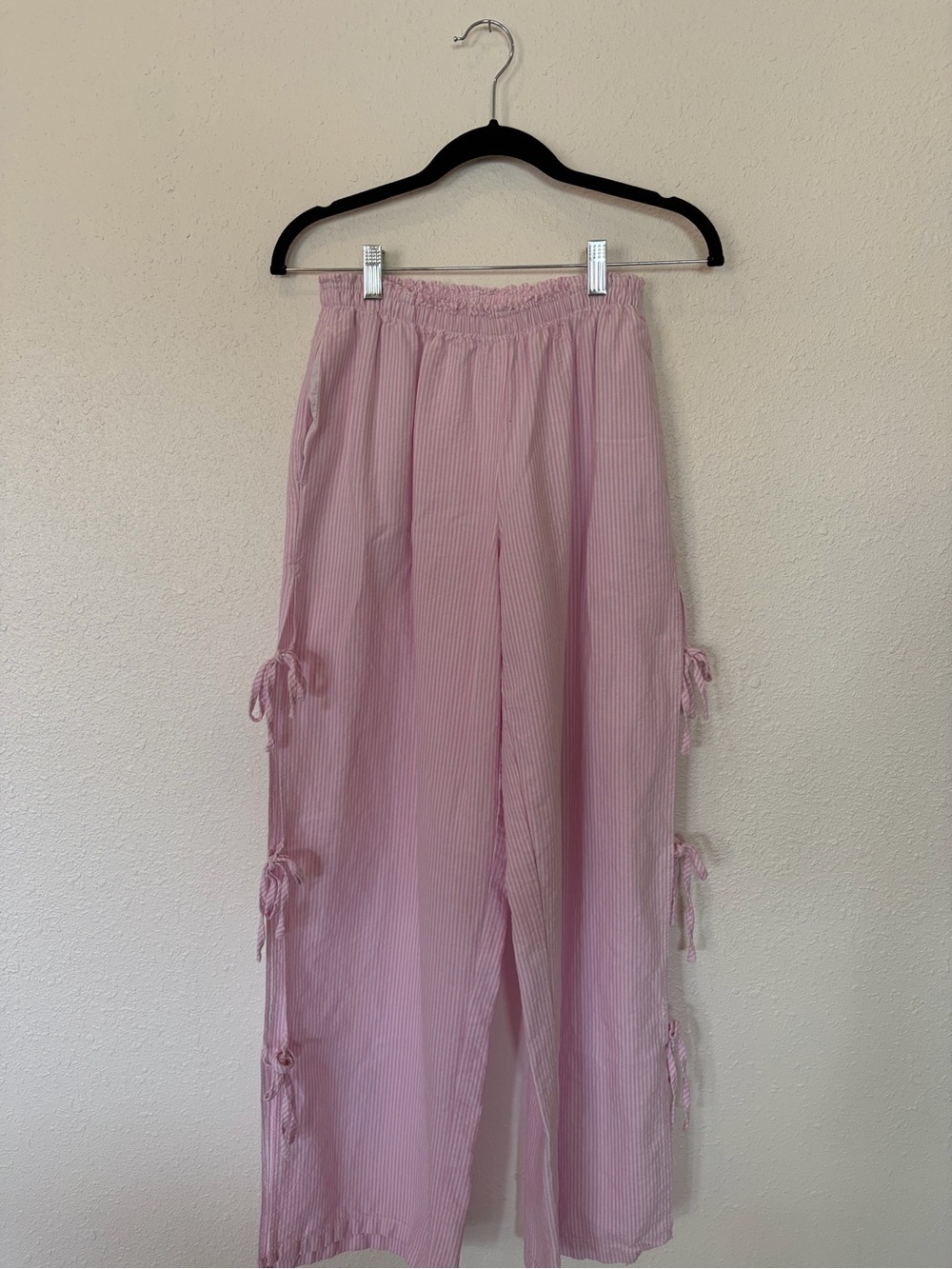 Pink and White Striped side tie pants